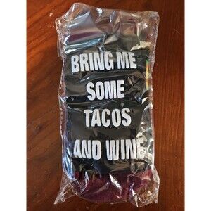 NIP Novelty Woman Socks Black & Maroon “Bring Me Some Tacos And Wine”